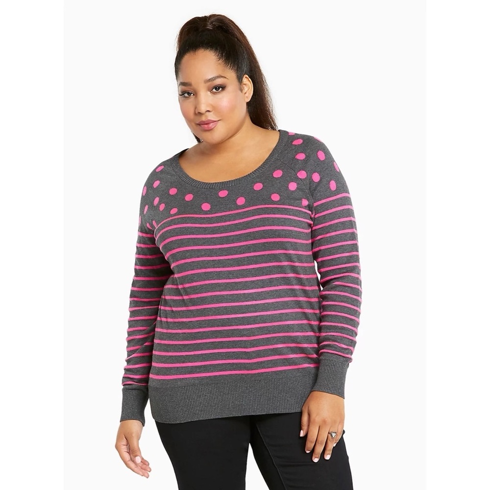 Torrid Polka Dot Striped Scoop Neck Sweater
